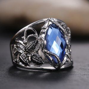 🎀 Double Layer Blue Marquis Carved Zircon Vintage Rings for Women, PD010